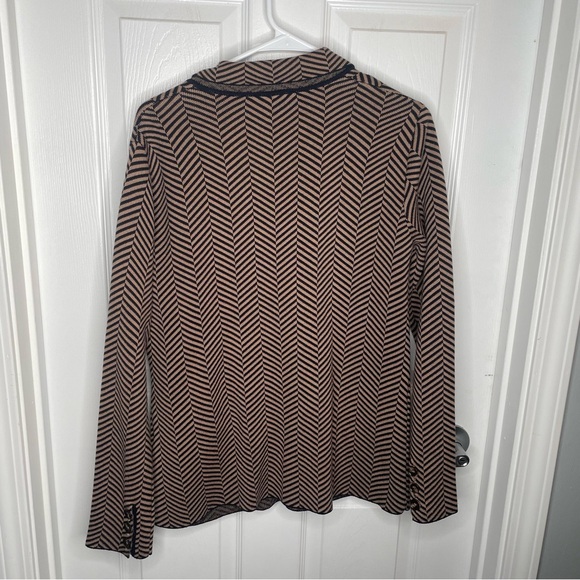 Evereve Chevron Herringbone Knit Blazer Preppy Office Career Black/Brown M - Picture 3 of 14